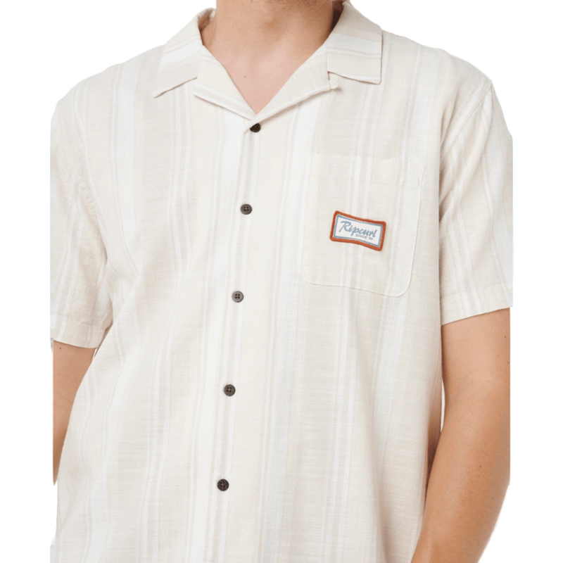Detail image of the Rip Curl Mod Cali Stripe S/S Shirt in Bone
