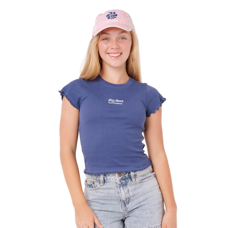 Front image of the Rip Curl Paradise Club Rib Tee - Girl in Washed Navy