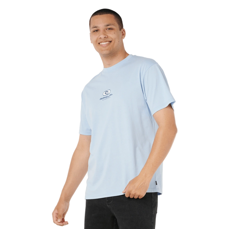 Front image of the Rip Curl Pill Icon Tee in Blue Wind