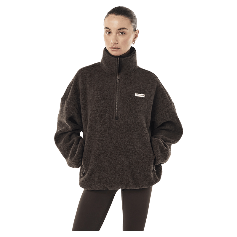 Front view of P.E Nation Rotate Quarter Zip - Womens in colour Coffee.
