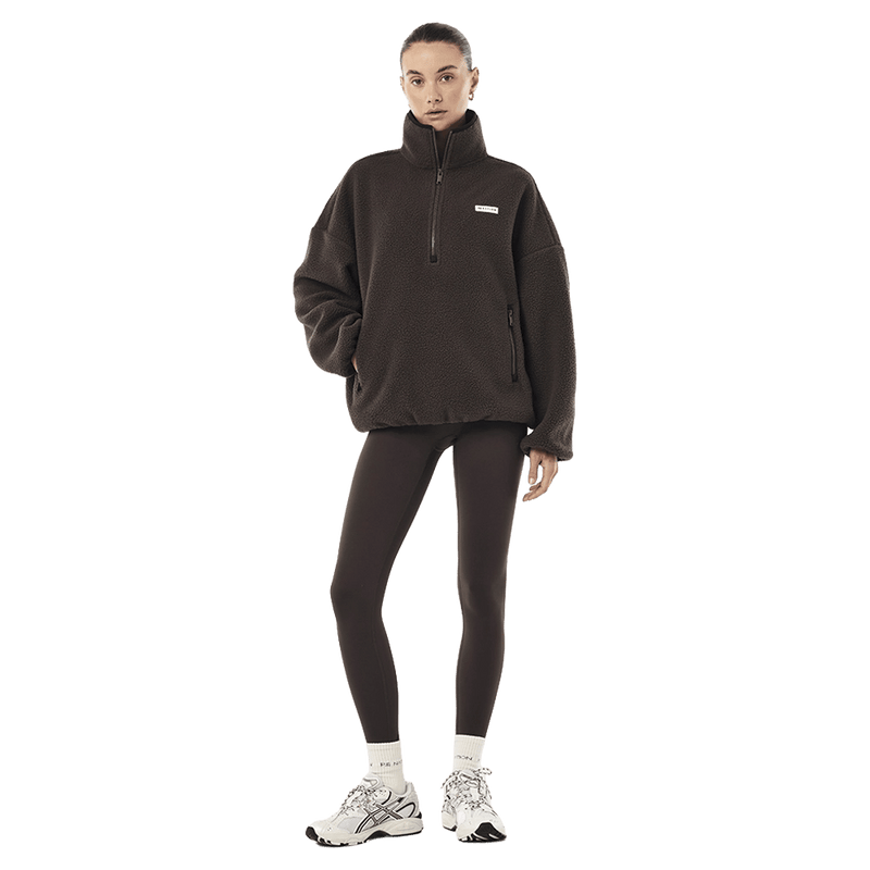 Full view of P.E Nation Rotate Quarter Zip - Womens in colour Coffee.