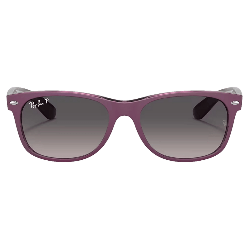 Front view of the Ray-Ban New Wayfarer Sunglasses in Matte Violet, Grey Gradiant lens, unisex model