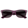 Fodled view of the Ray-Ban New Wayfarer Sunglasses in Matte Violet, Grey Gradiant lens, unisex model