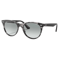 Main view of the Ray-Ban Wayfarer II Sunglasses in Grey Havana, Photo Azure lens, unisex model