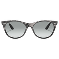 Fornt view of the Ray-Ban Wayfarer II Sunglasses in Grey Havana, Photo Azure lens, unisex model