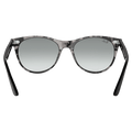 Back view of the Ray-Ban Wayfarer II Sunglasses in Grey Havana, Photo Azure lens, unisex model