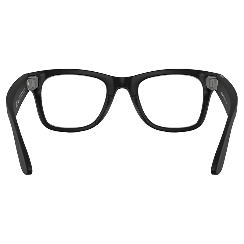 Back view of the Ray-Ban Wayfarer Meta Gen 2 Sunglasses in Matte Black, Photochromic Transitions Grey lens, unisex model