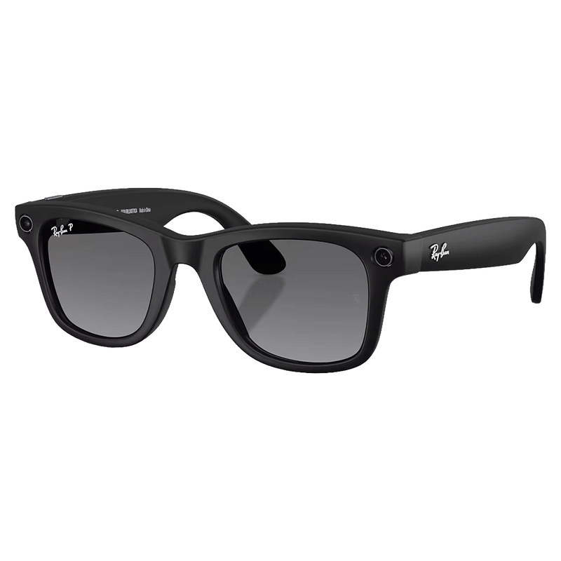 Main view of the Ray-Ban Wayfarer Meta Gen 2 Sunglasses in Matte Black, Polar Gradient Graphite lens, unisex model