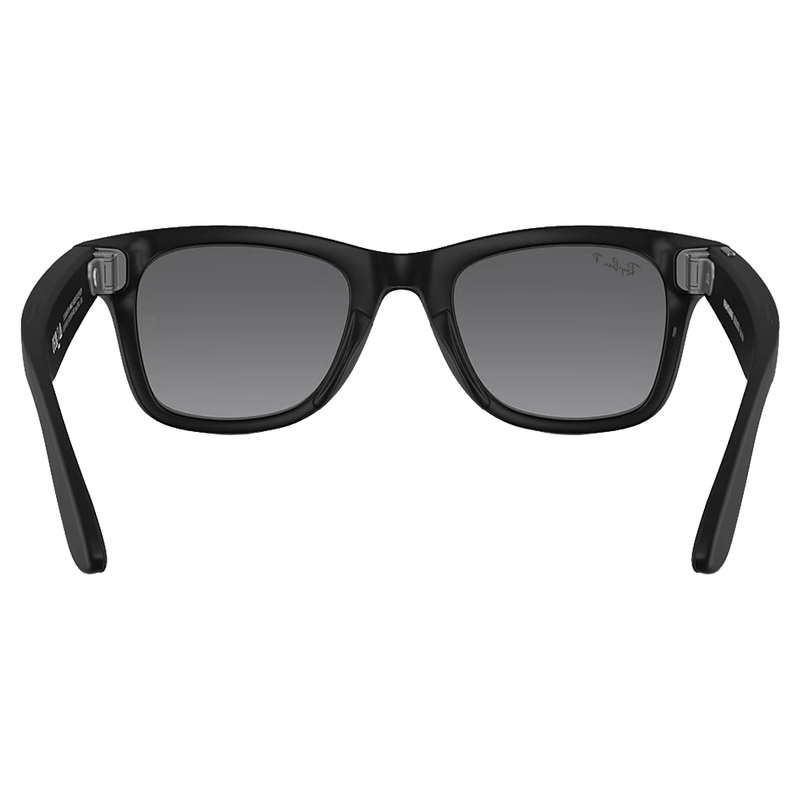 Back view of the Ray-Ban Wayfarer Meta Gen 2 Sunglasses in Matte Black, Polar Gradient Graphite lens, unisex model