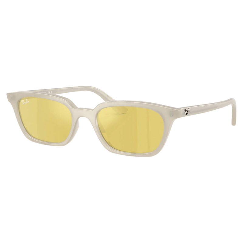Main view of the Ray-Ban Zaya Sunglasses in Claudy Warm White, Yellow lens, unisex model