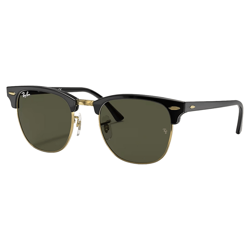 Main view of the RayBan Clubmaster Classic Sunglasses in Black, G15 Green lens, unisex model