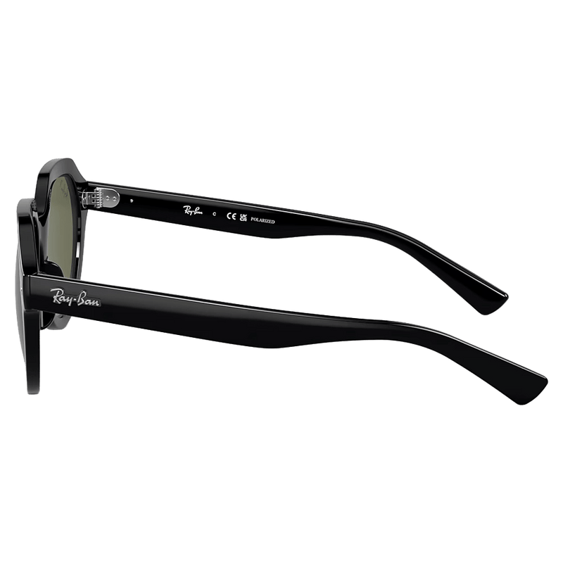 sIDE view of the RayBan Gina Sunglasses in Black, Dark Green Polar lens, unisex model