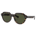 Main view of the RayBan Gina Sunglasses in Havana, Dark Green Polar lens, unisex model