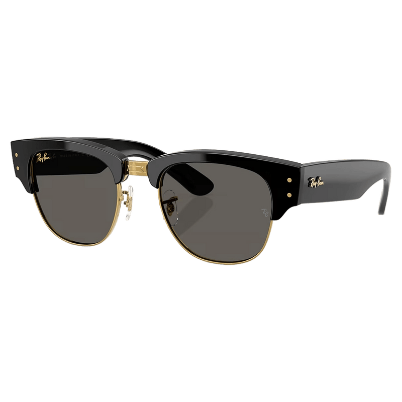 Main view of the RayBan Mega Clubmaster Sunglasses in Black on Gold, Ultra Black lens, unisex model