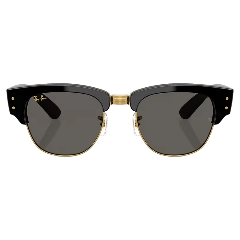 Front view of the RayBan Mega Clubmaster Sunglasses in Black on Gold, Ultra Black lens, unisex model