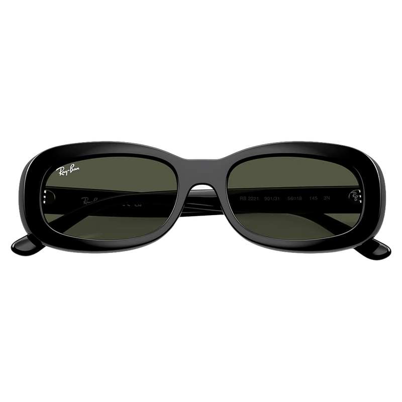 Folded view of the RayBan RB2221 Sunglasses in Black, Green lens, unisex model