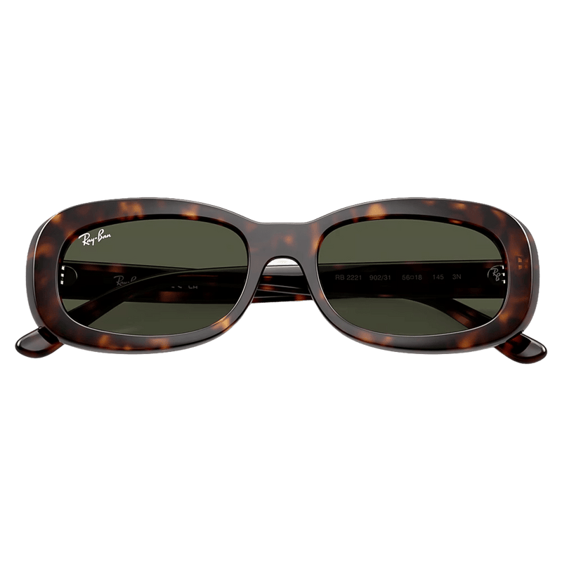 Fodled view of the RayBan RB2221 Sunglasses in Havana, Green lens, unisex model