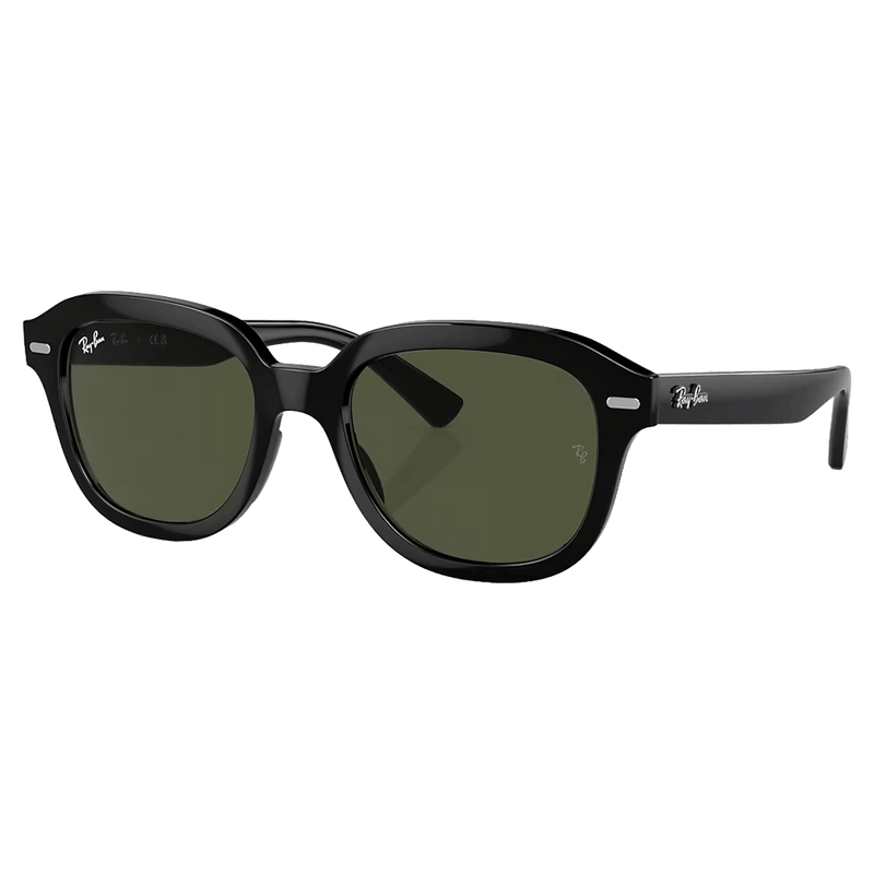Main view of the RayBan erik Sunglasses in Black, Green lens, unisex model