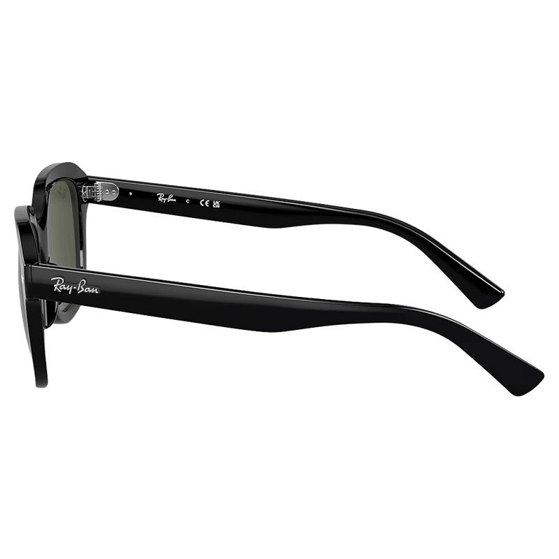 Side view of the RayBan erik Sunglasses in Black, Green lens, unisex model