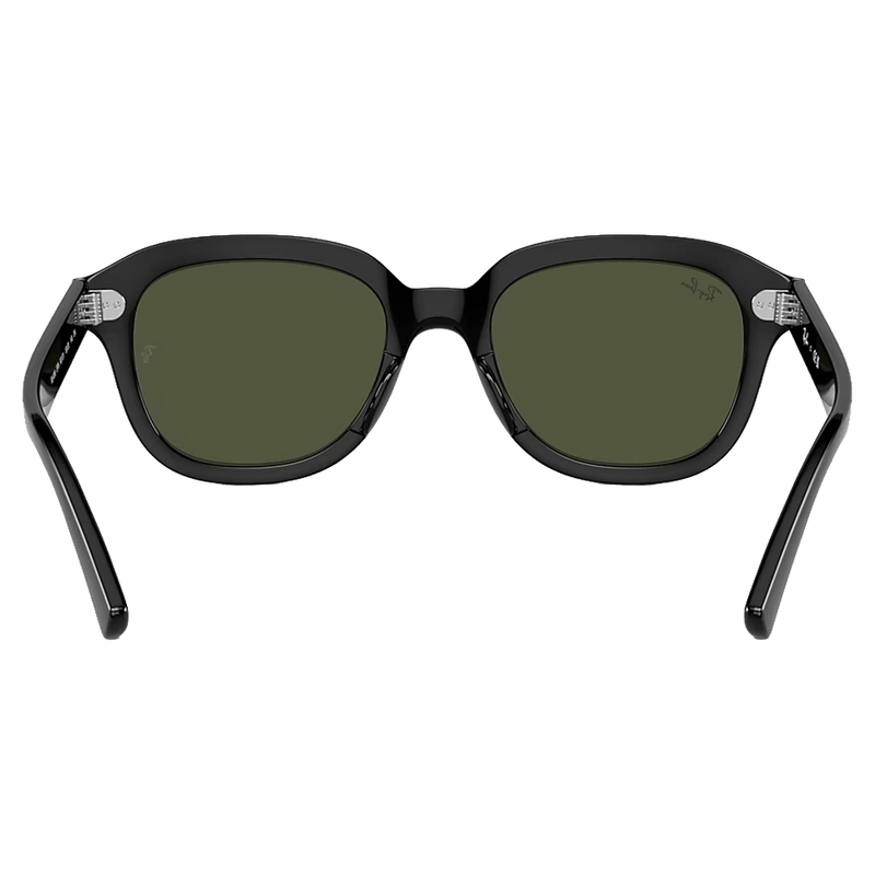 Back view of the RayBan erik Sunglasses in Black, Green lens, unisex model