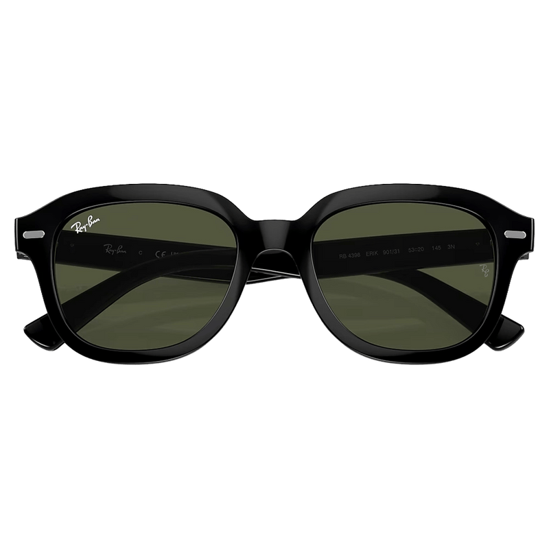 Folded view of the RayBan erik Sunglasses in Black, Green lens, unisex model