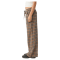 Side view of Afends Reverie Hemp Seersucker Pants - Womens in colour Coffee Check.