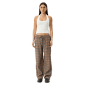 Front view of Afends Reverie Hemp Seersucker Pants - Womens in colour Coffee Check.