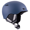 Matte navy blue Anon Rodan helmet with grey ear pads and adjustable chin strap, side profile view.