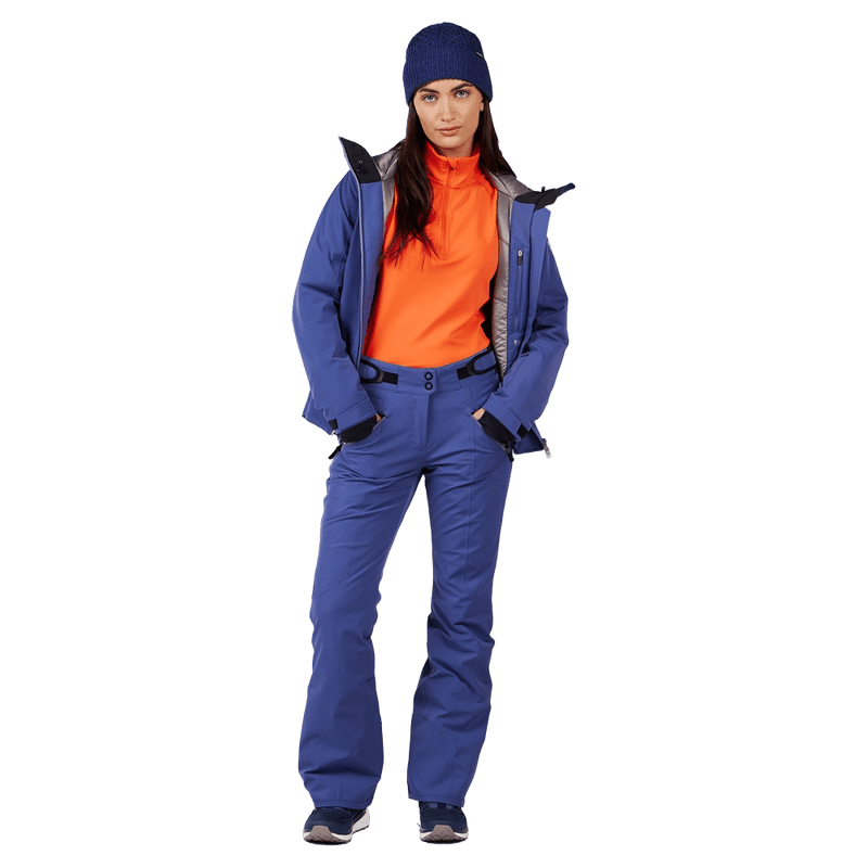 Full-body view of the Rossignol BLACKSIDE Pants in FUTURE BLUE colourway, women model