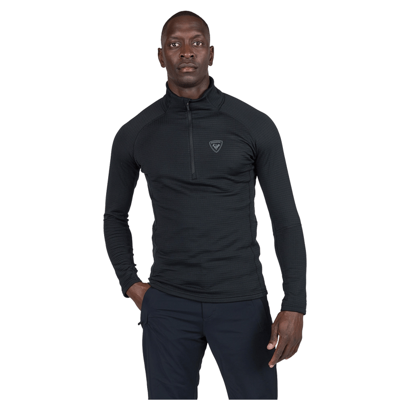 Front view of the Rossignol Blackside Half-Zip Fleece Top in Black colourway, men model
