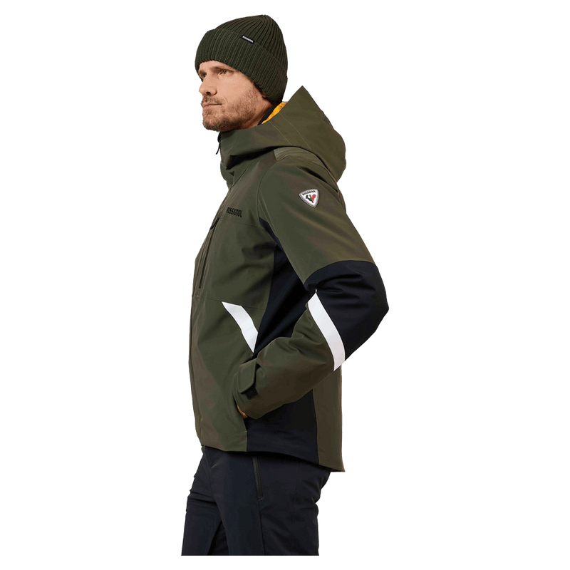 Side view of the Rossignol Ciastel Ski Jacket in Olive Shadow colourway, men model