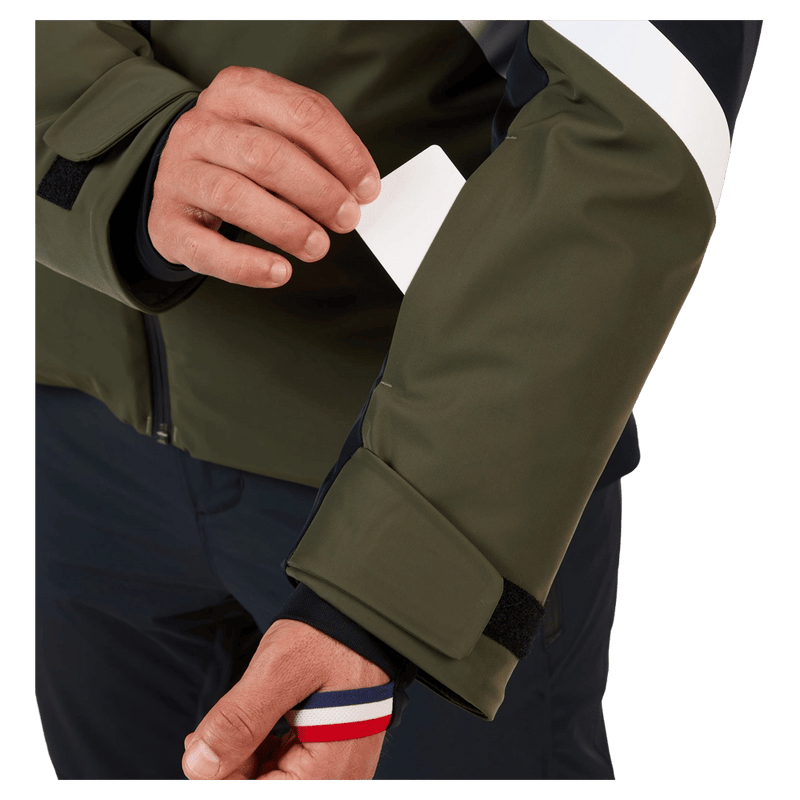 Pass pocket view of the Rossignol Ciastel Ski Jacket in Olive Shadow colourway, men model