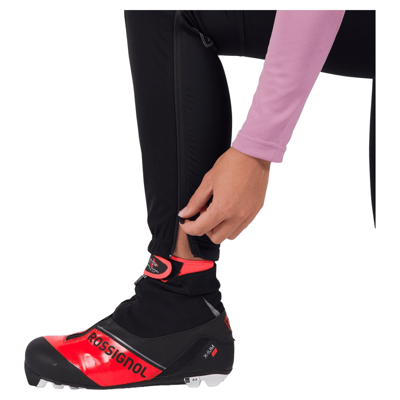 Zip view of the Rossignol Genetys Pants in Black colourway, women model