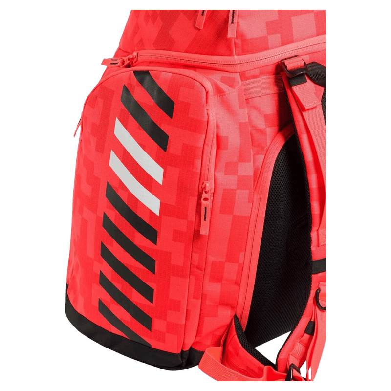 Side pockets view of the Rossignol Hero Athletes Bag in Hot Red colourway, unisex's model
