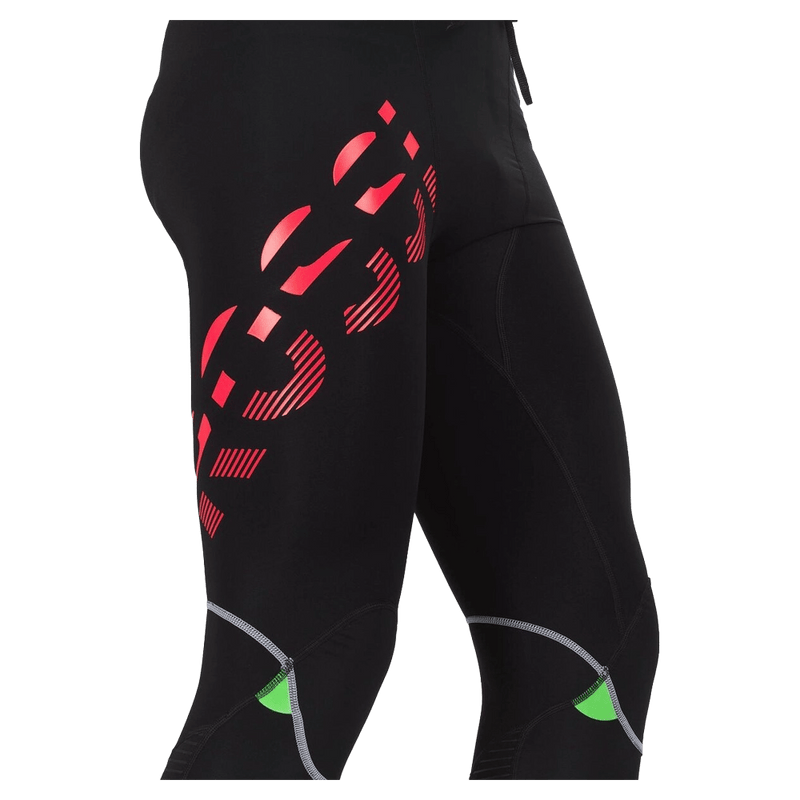 Side view of the Rossignol Infini Compression Race Tights in Neon Red colourway, men model