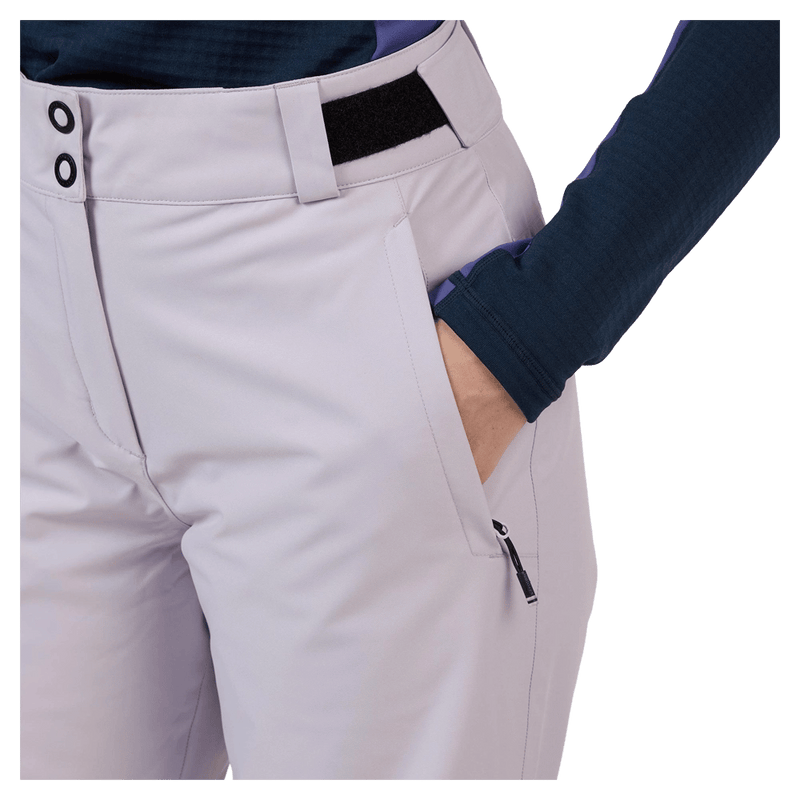 Detail view of the Rossignol Insulated Ski Pants in GALACTIC LILAC colourway, women model