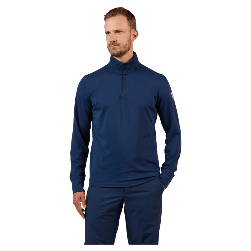 Front view of the Rossignol MID LAYER STRETCH HZ Fleece Top in Dark Navy colourway, men model