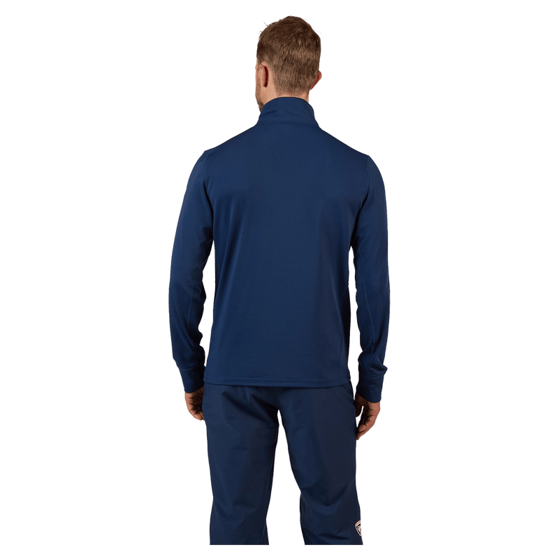 Back view of the Rossignol MID LAYER STRETCH HZ Fleece Top in Dark Navy colourway, men model
