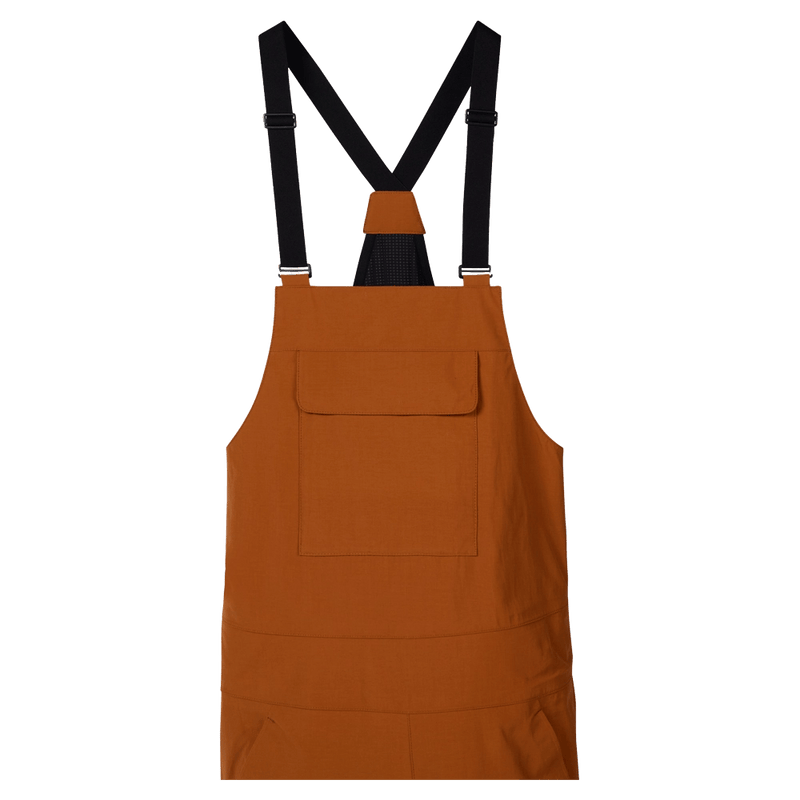 Detail view of the Rossignol Outerlimits Insulated Bib in DEEP CARAMEL colourway, women model