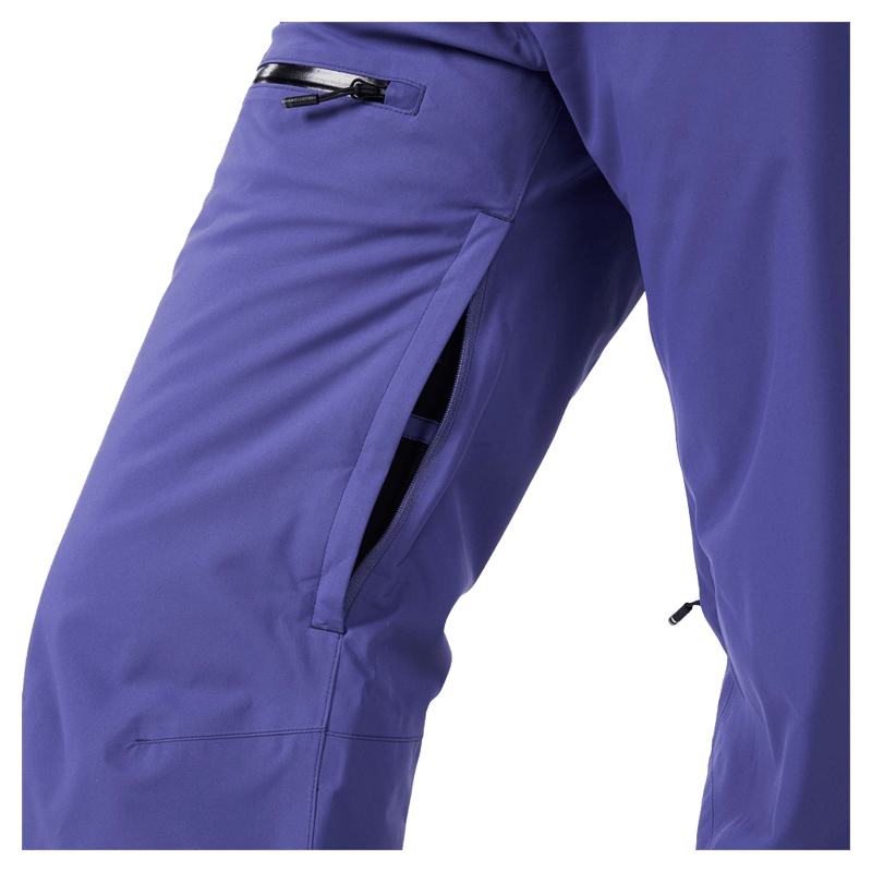 Thigh vents view of the Rossignol Outerlimits Insulated Ski Pants in FUTURE BLUE colourway, women model