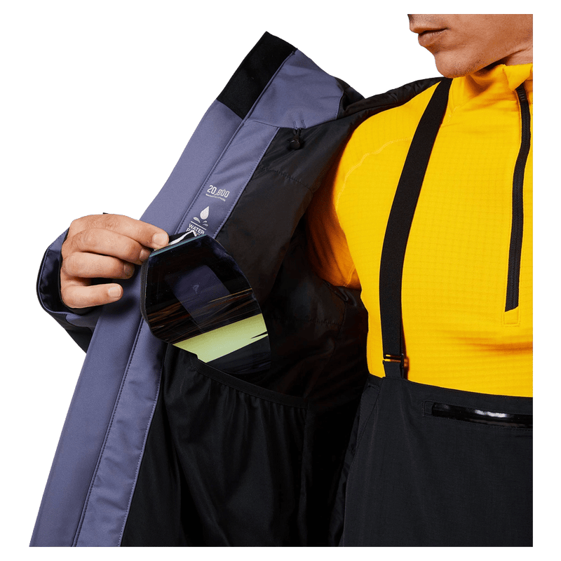 Goggle pocket  view of the Rossignol Rochrun Insulated Jacket in TRUE NIGHT BLUE colourway, men model