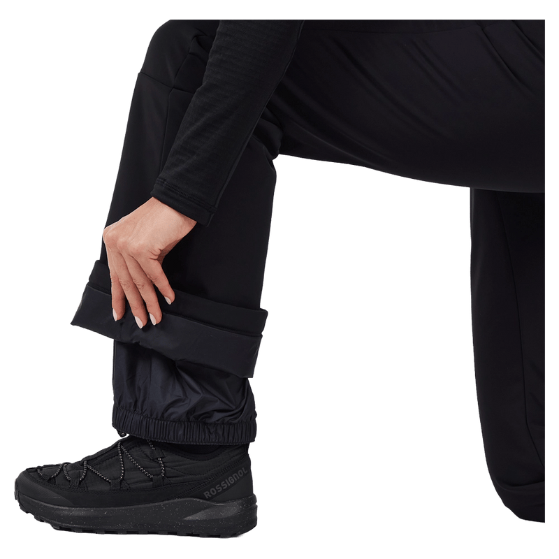 Detail view of the Rossignol SOFTSHELL Ski Pants in Black colourway, women model