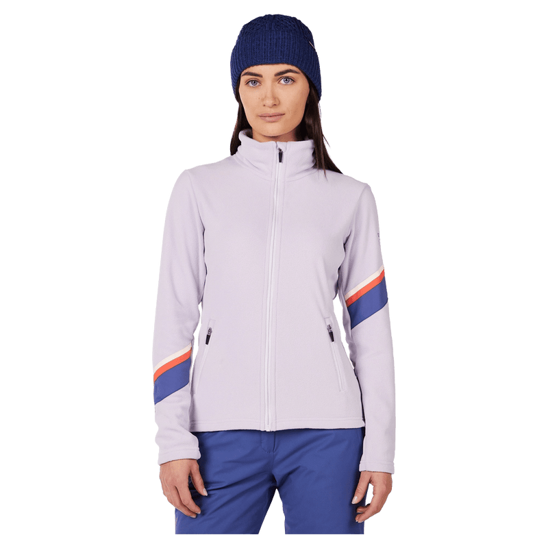 Front view of the Rossignol Strawpile Full-Zip Fleece Jacket in GALACTIC LILAC colourway, women model