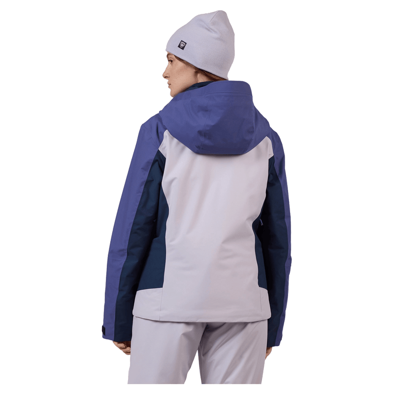 Back view of the Rossignol VELIKA INSULATED Jacket in GALACTIC LILAC colourway, women model