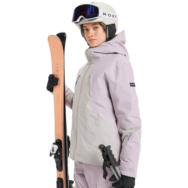 View of women in Roxy Wild Twist Snowboard Jacket - Womens in colour Nirvana.