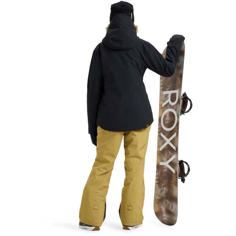 View of women in Roxy Wild Twist Snowboard Jacket - Womens in colour True Black.