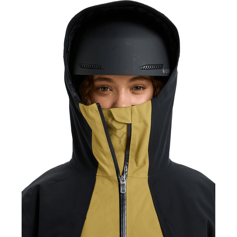 View of women in Roxy Wild Twist Snowboard Jacket - Womens in colour True Black.