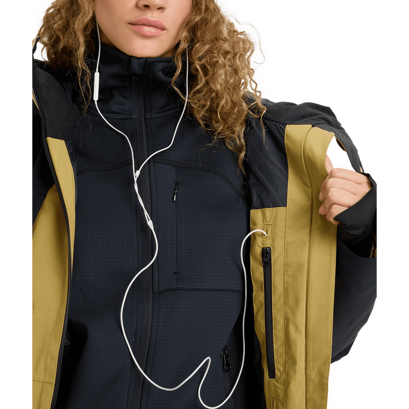 View of women in Roxy Wild Twist Snowboard Jacket - Womens in colour True Black.