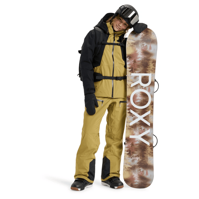 View of women in Roxy Wild Twist Snowboard Jacket - Womens in colour True Black.