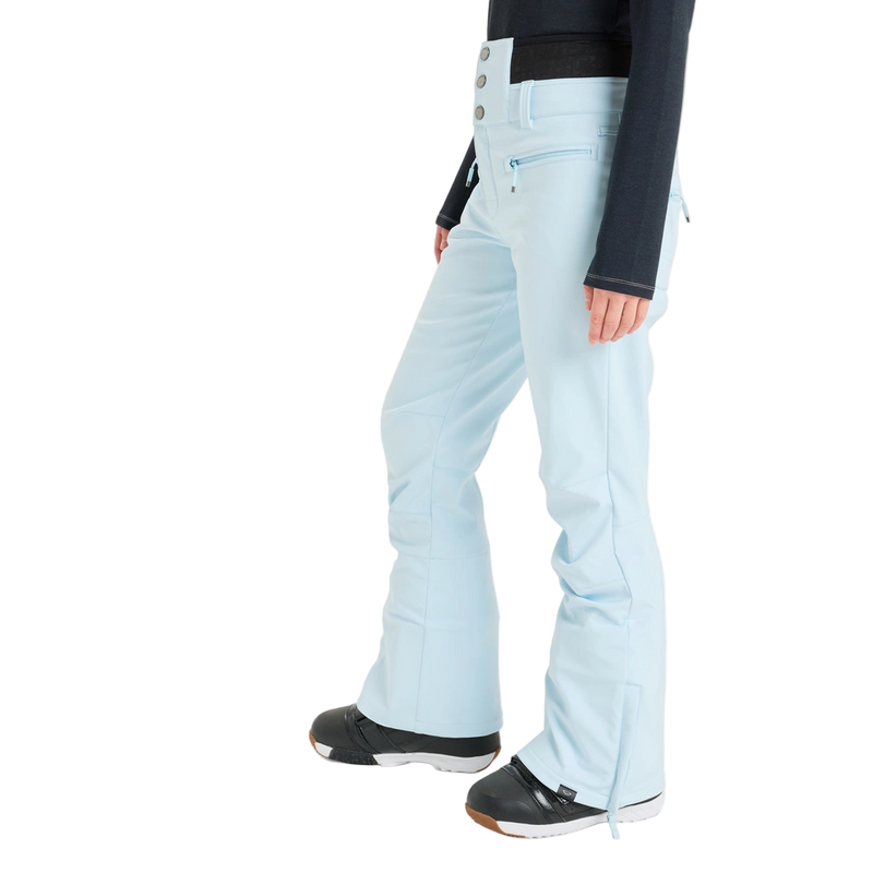 Side image of the Rising High Snowboard Pants - Womens in Ice Blue